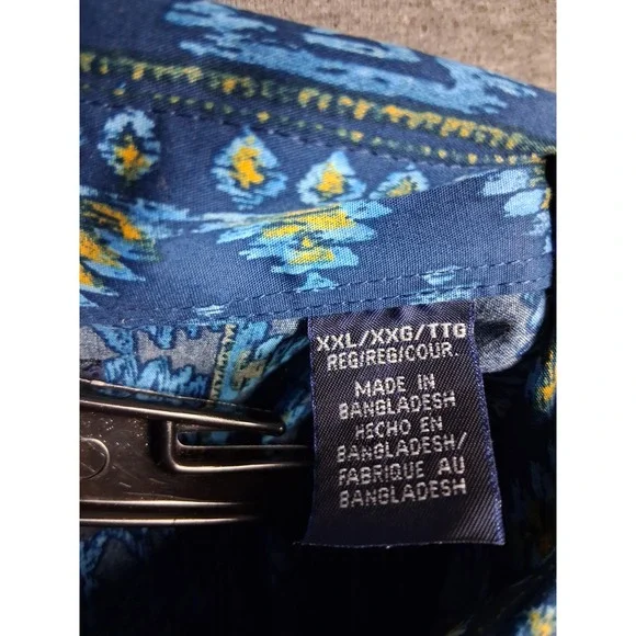 Wrangler Mens Shirt 2XL Blue Pearl Snap Aztec Southwestern Tribal Checotah Rodeo